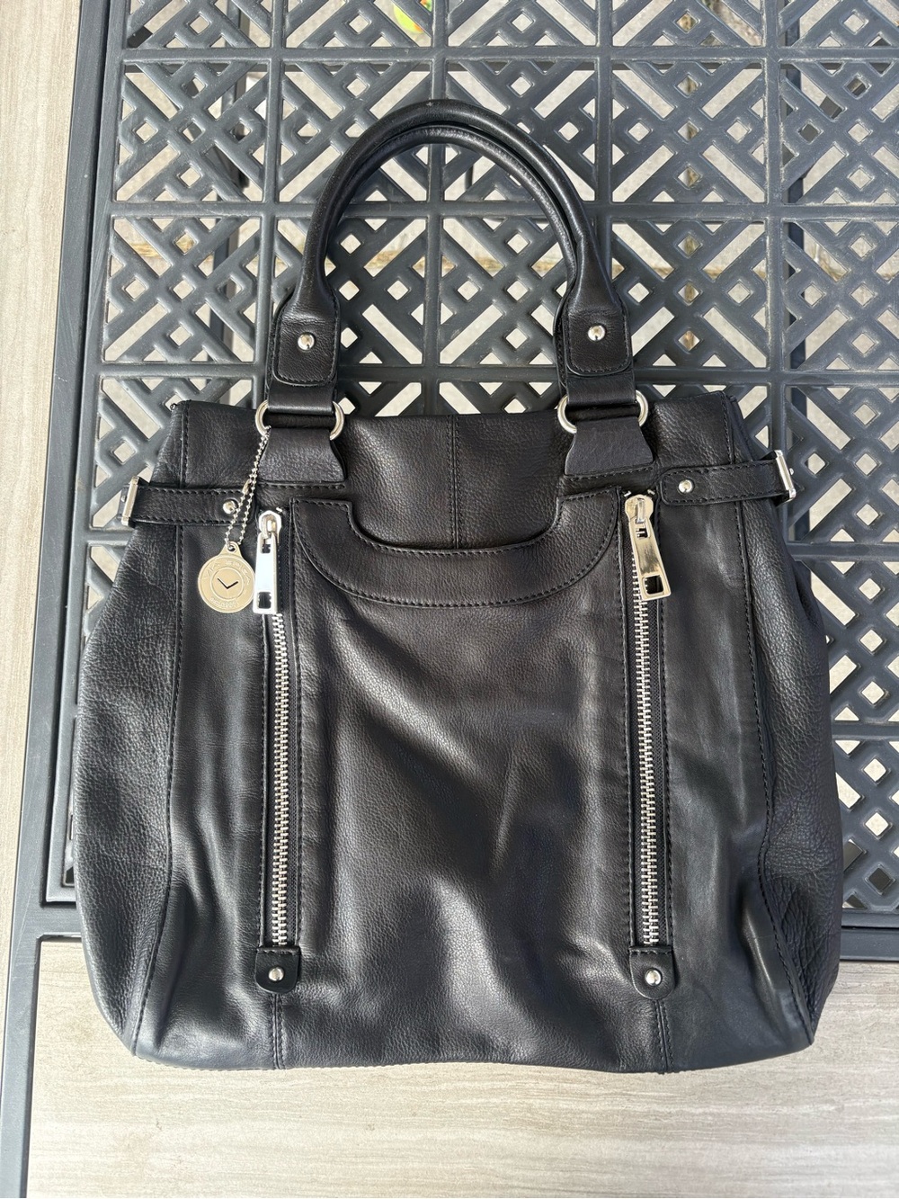 Via Spiga Black Leather Shoulder Bag with Silver Hardware